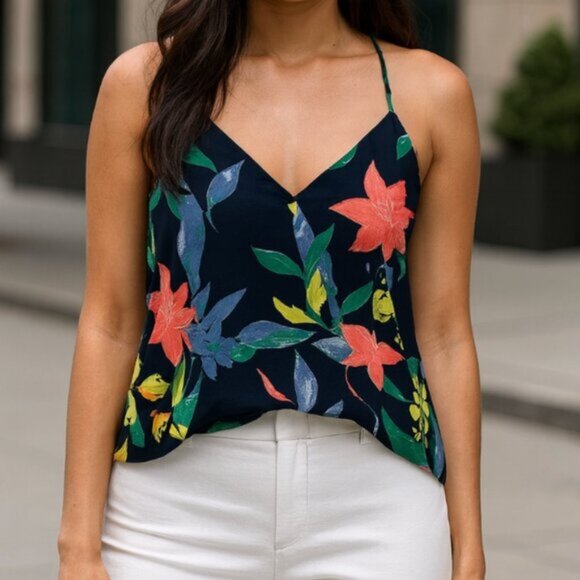 J. Crew AL504 Women's Size 6 Tropical Floral Print Scalloped Trim Cami Tank Top - Picture 1 of 7
